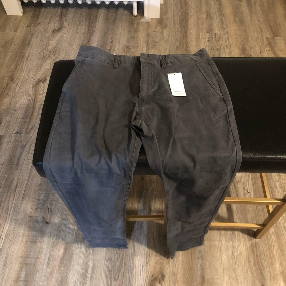 Men’s skinny stretch chino pants. Washed blue